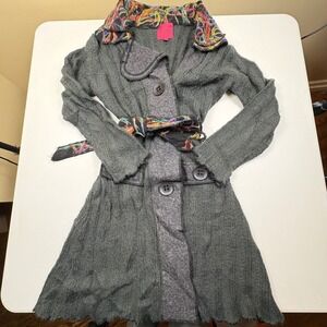 Dy Design Gray Mohair Wool Blend Knit Longline Cardigan Sweater‎ Art to Wear S